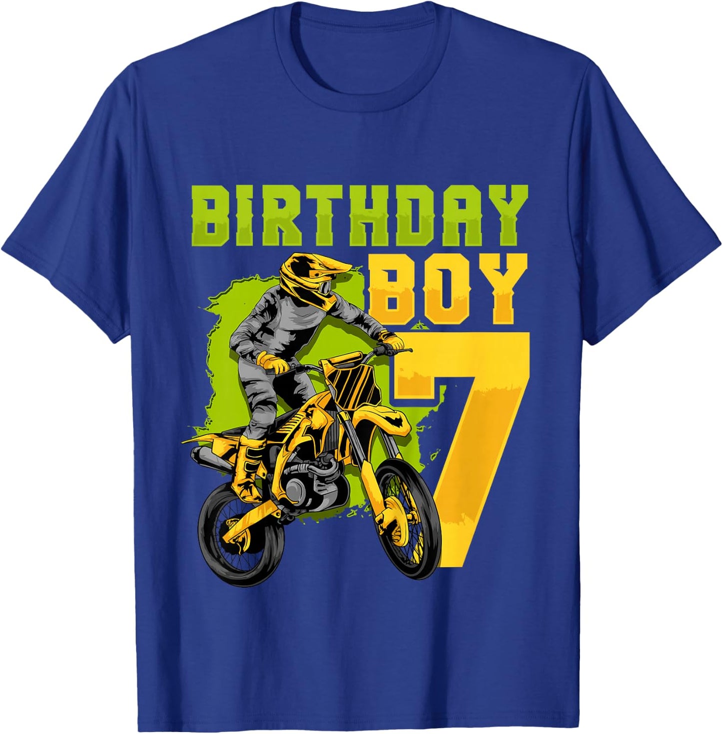 7th Birthday Gift Party Motocross Dirt Bike Racer 7 Years T-Shirt - T-Shirt | Royal