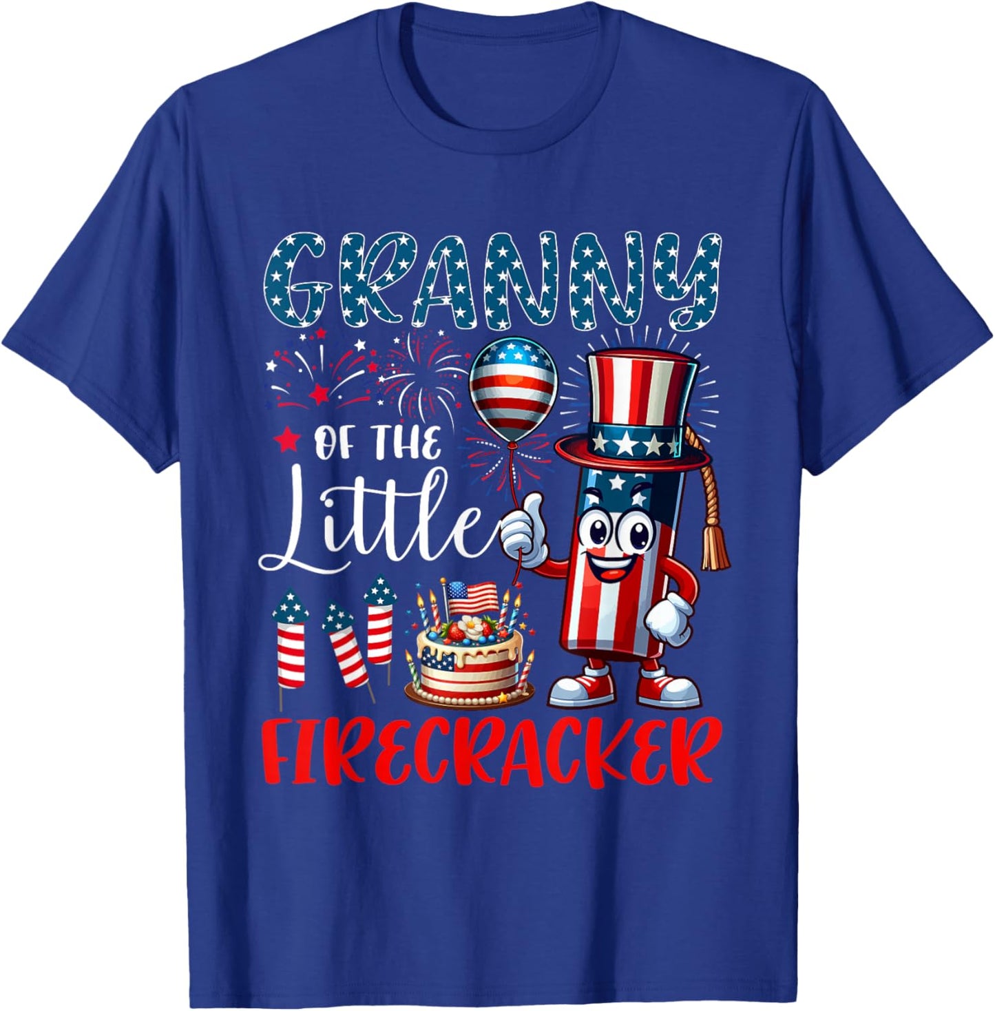 Granny Of The Little Firecracker 4th Of July Birthday Party T-Shirt - T-Shirt | Royal