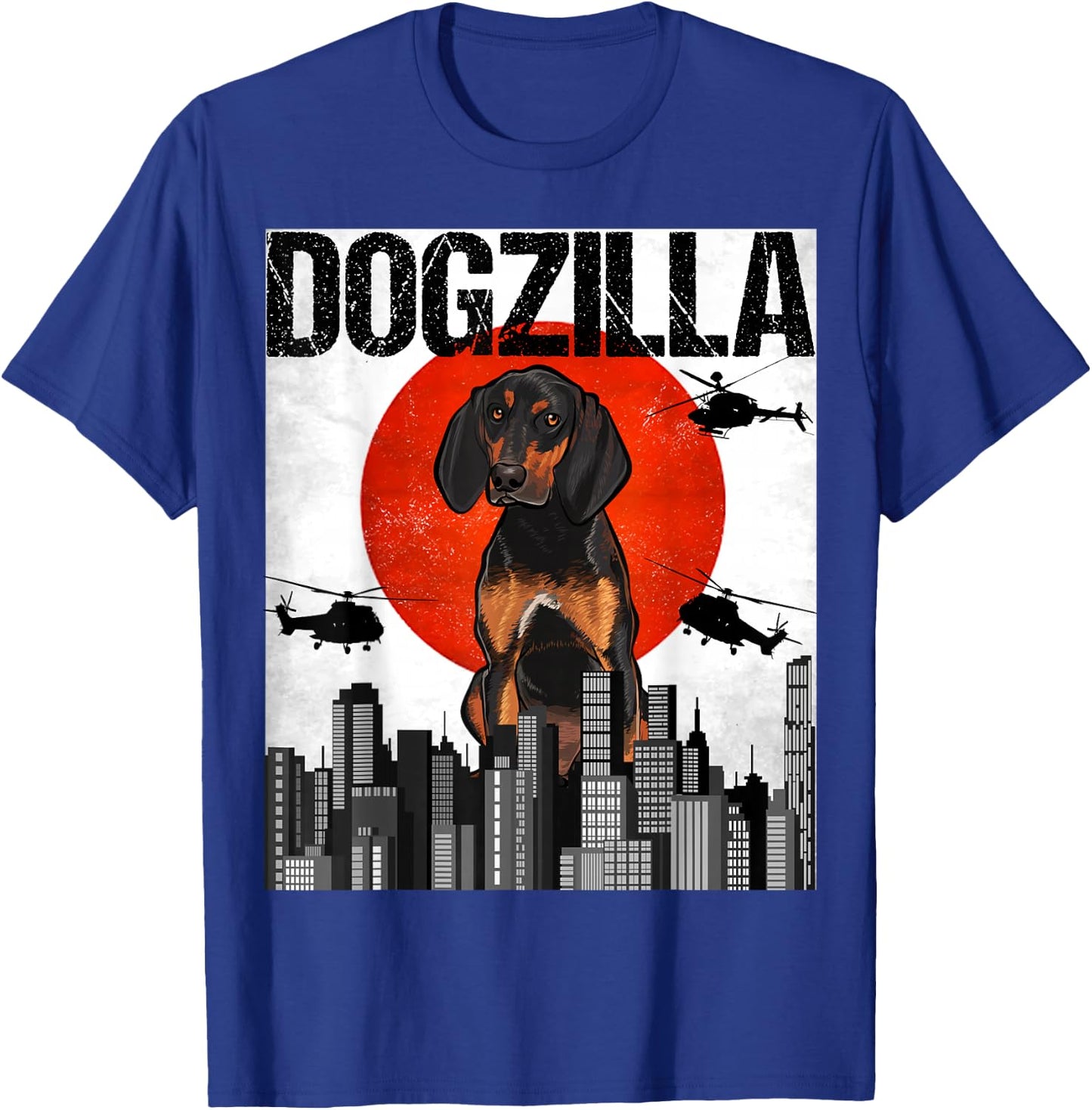 Funny Vintage Japanese Dogzilla Black and Tan Coonhound T-Shirt - T-Shirt | Royal