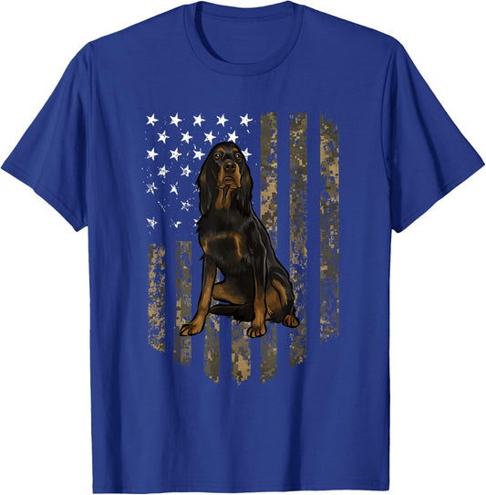 Camo American Flag Gordon Setter 4th Of July USA T-Shirt - T-Shirt | Royal