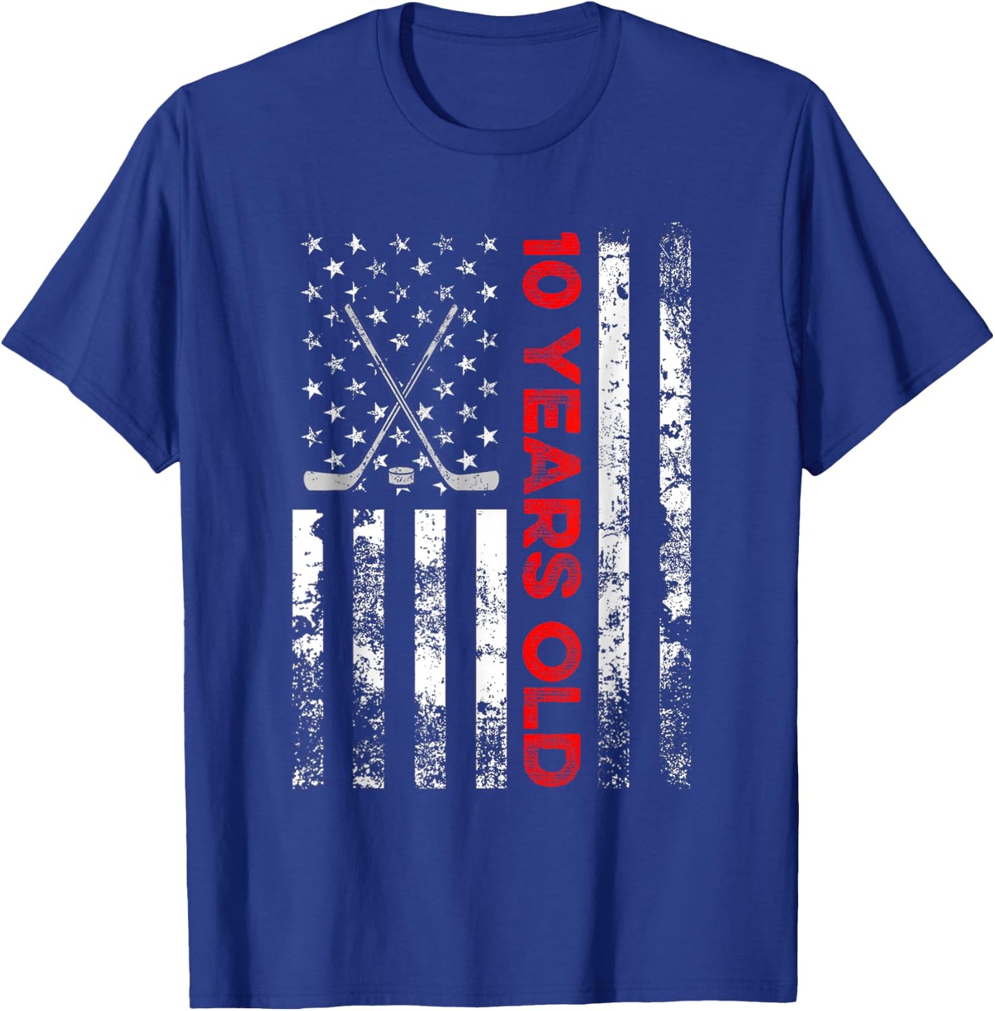10 Year Old Shirt 10th Birthday USA Flag Hockey Shirt Kids Men T-Shirt - T-Shirt | Royal