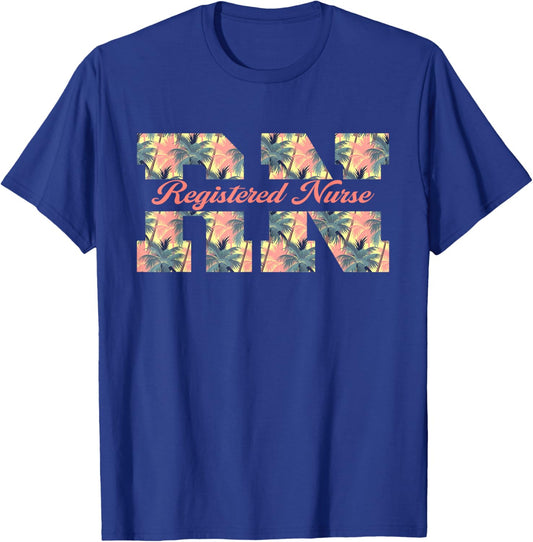 Funny Rn Aloha Nurse Tropical Flowers Summer Hawaii Rn Beach Men Women T-Shirt - T-Shirt | Royal