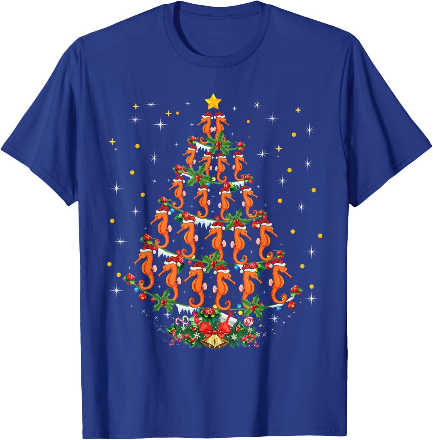 Funny Seahorses Lover Xmas Gift Seahorse Christmas Tree T-Shirt - T-Shirt | Royal