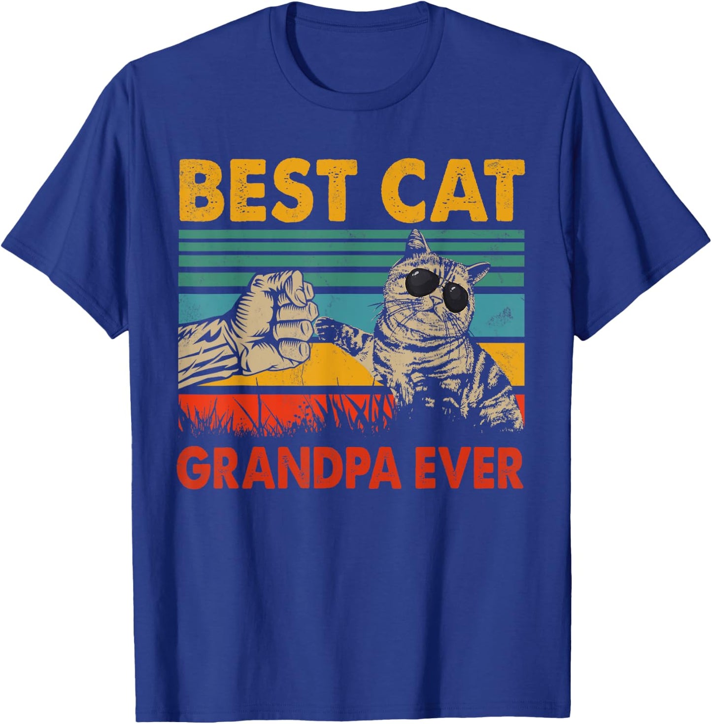 Vintage Retro Best Cat Grandpa Happy Father's Day Cat Lover Men Women T-Shirt - T-Shirt | Royal