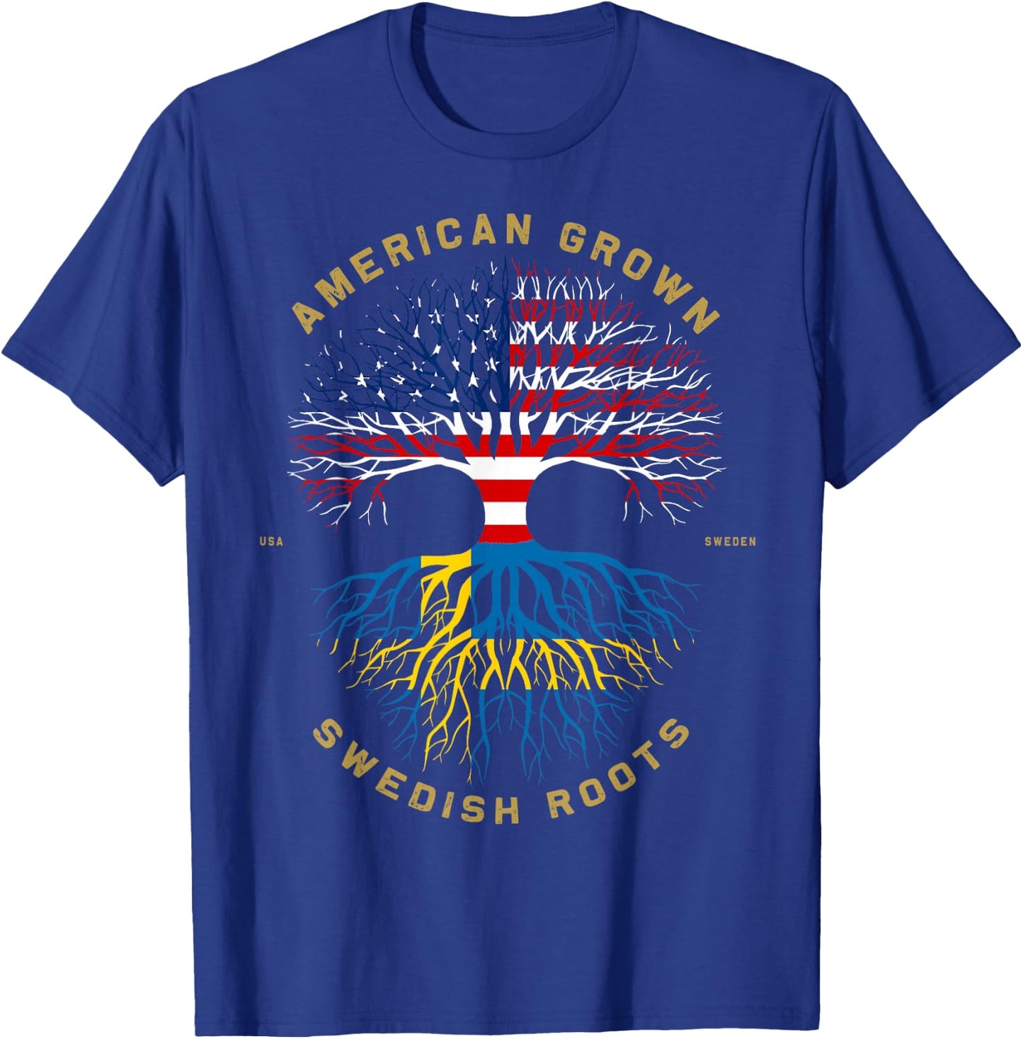American Grown with Swedish Roots Tree USA Flag Unique Gifts T-Shirt - T-Shirt | Royal