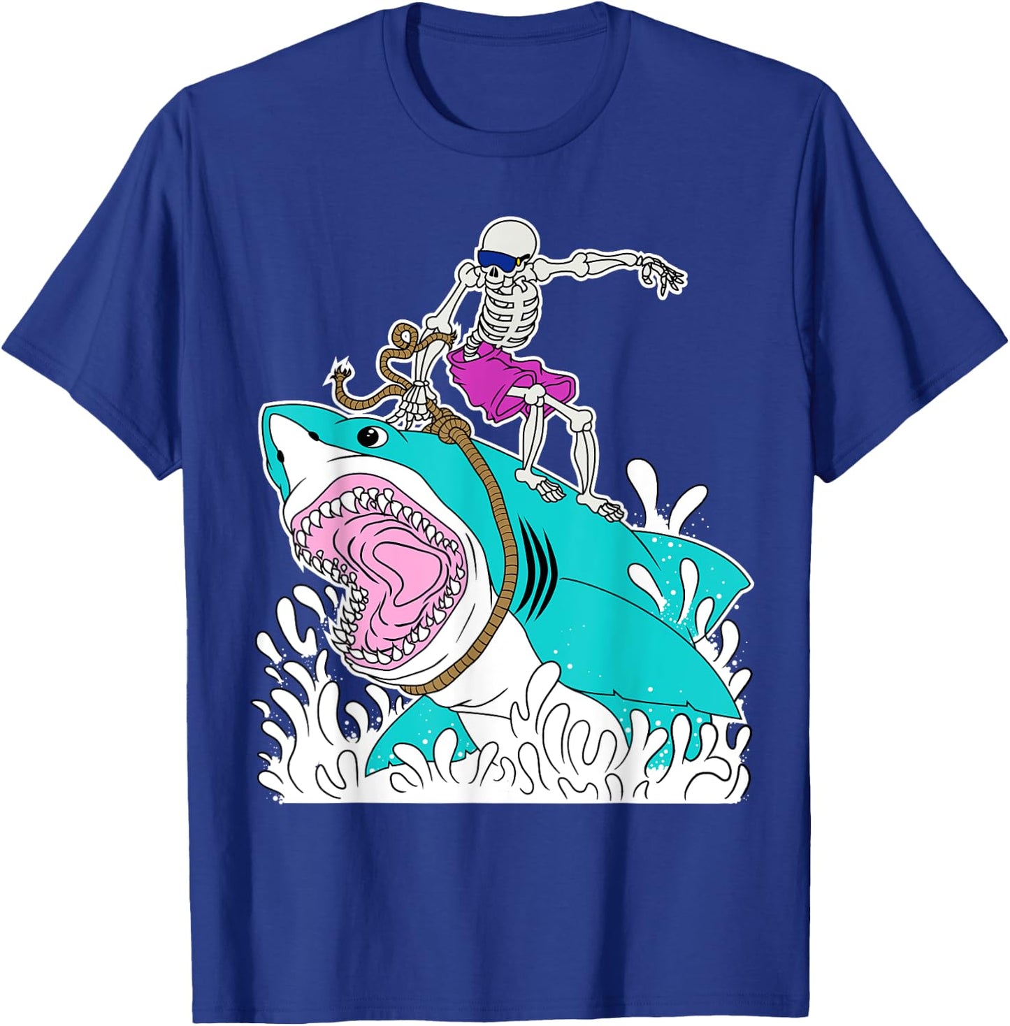 Funny Skeleton Surfing Shark Halloween T-Shirt - T-Shirt | Royal
