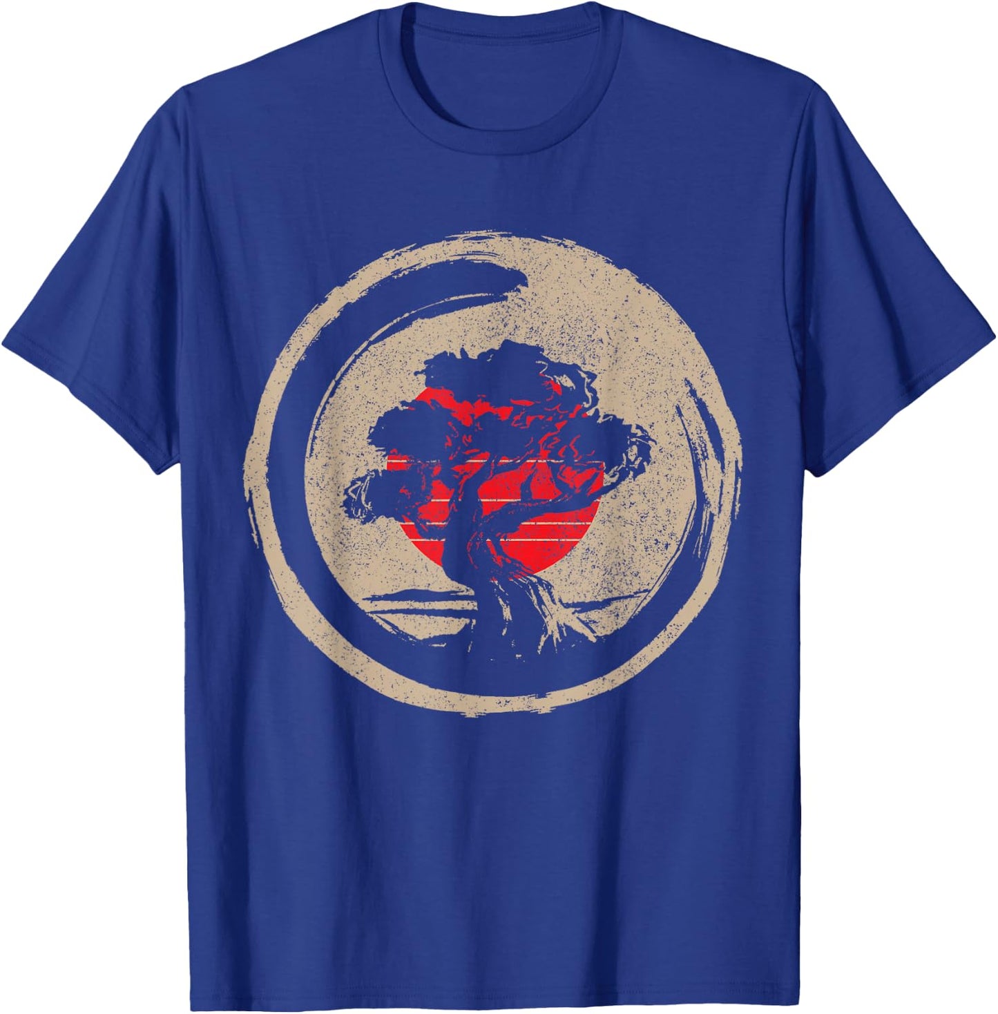 Bonsai Tree Japanese Flag Zen Vintage Gift T-Shirt - T-Shirt | Royal