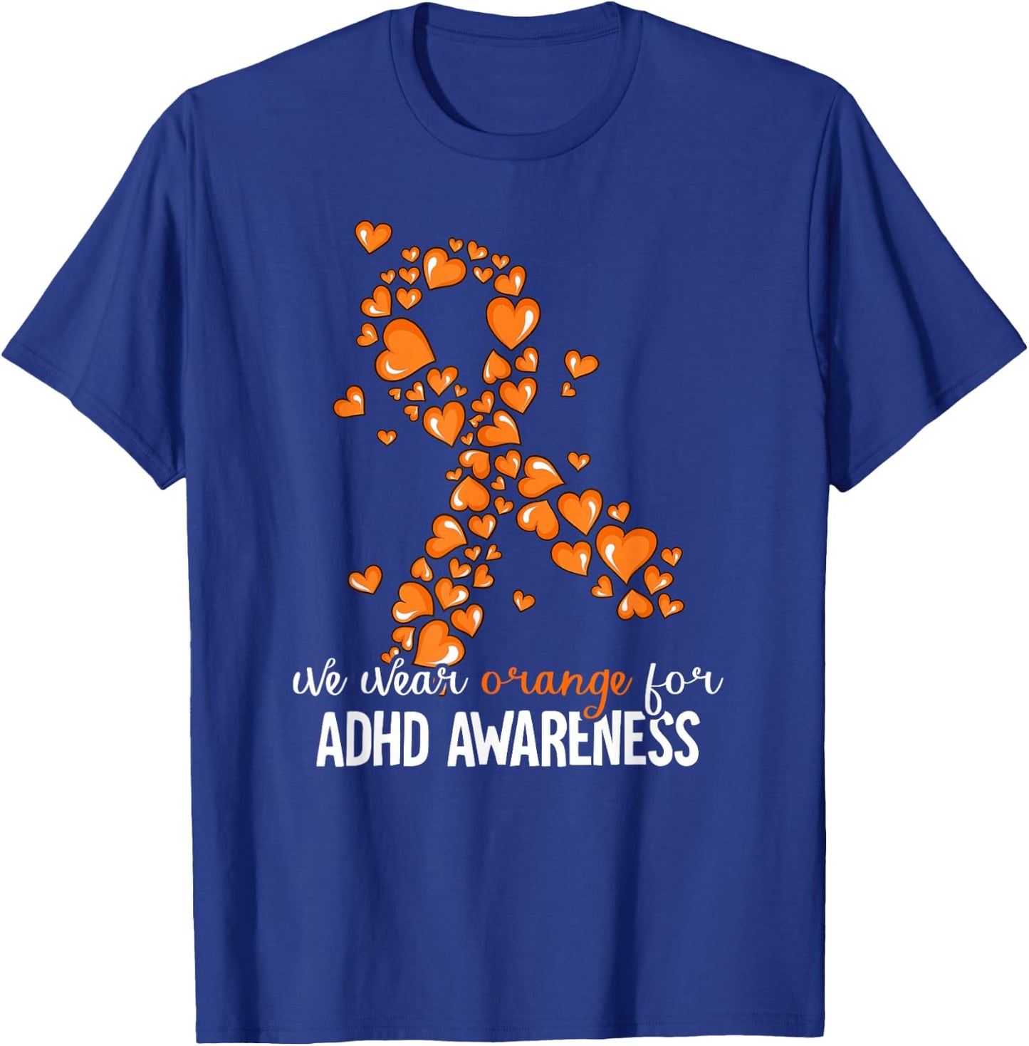 ADHD Gift -Kids Orange ADHD Awareness Casual Mandarin Collar Letter Print T-Shirt - T-Shirt | Royal