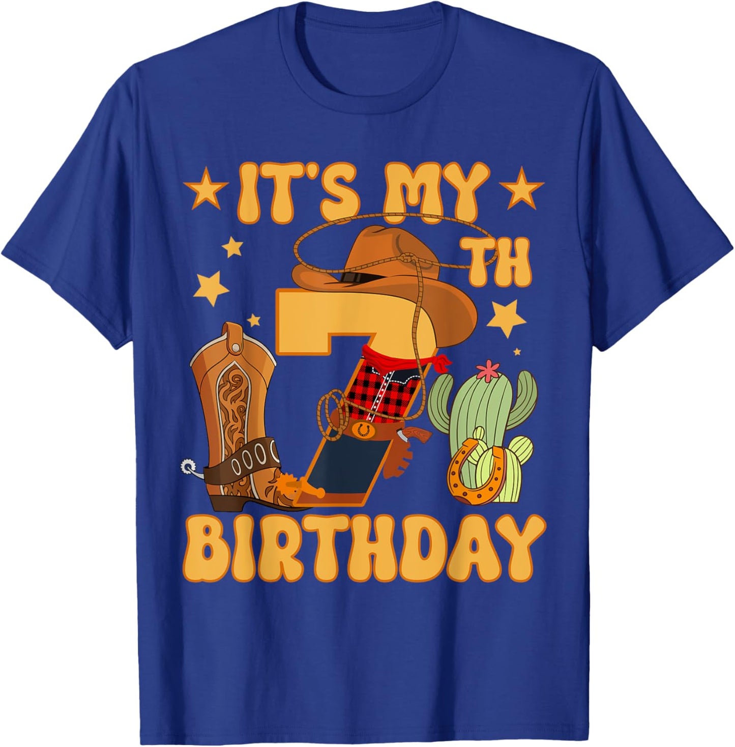 It's My 7th Birthday Cowboy Rodeo Horse 7 Year Old Bday Boy T-Shirt - T-Shirt | Royal