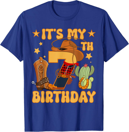 It's My 7th Birthday Cowboy Rodeo Horse 7 Year Old Bday Boy T-Shirt - T-Shirt | Royal
