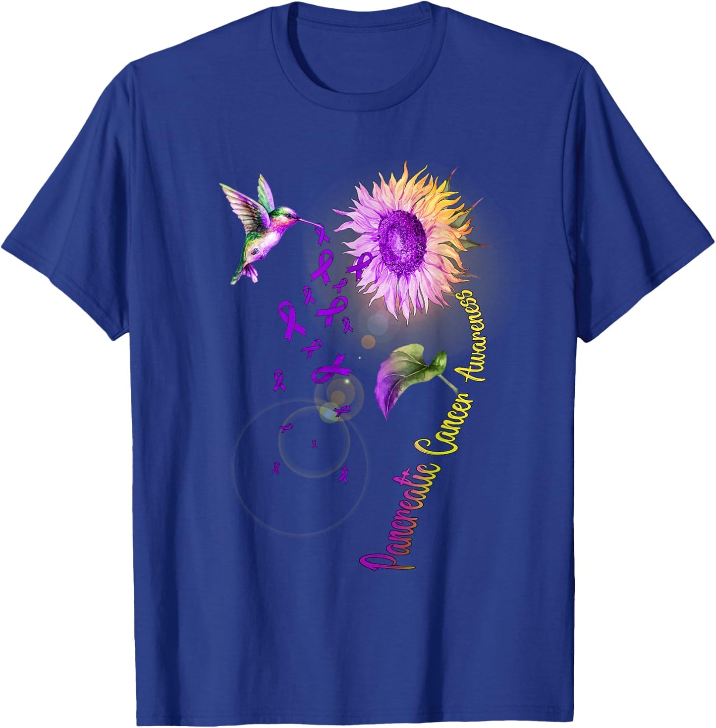 Pancreatic Cancer Sunflower Hummingbird T-Shirt - T-Shirt | Royal