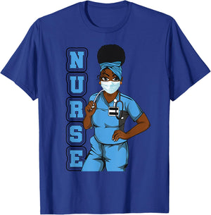 Black Nurse Uniform Face Mask Afro African Women Funny Gift T-Shirt - T-Shirt | Royal