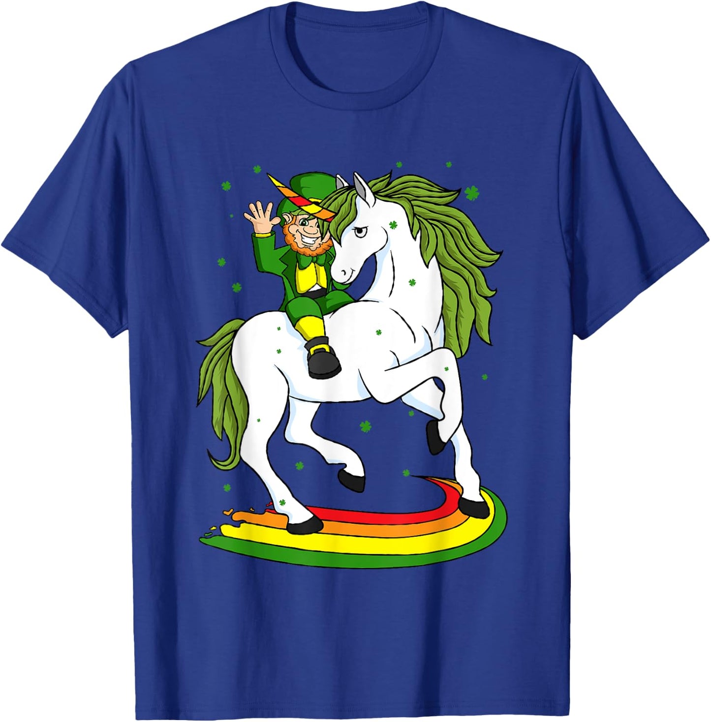 Leprechaun Riding A Magical St Patrick's Day Unicorn Gift T-Shirt - T-Shirt | Royal