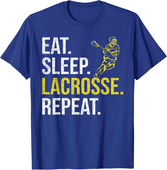 Eat Sleep Lacrosse Repeat Sports Team Gifts Men Fathers Day T-Shirt - T-Shirt | Royal