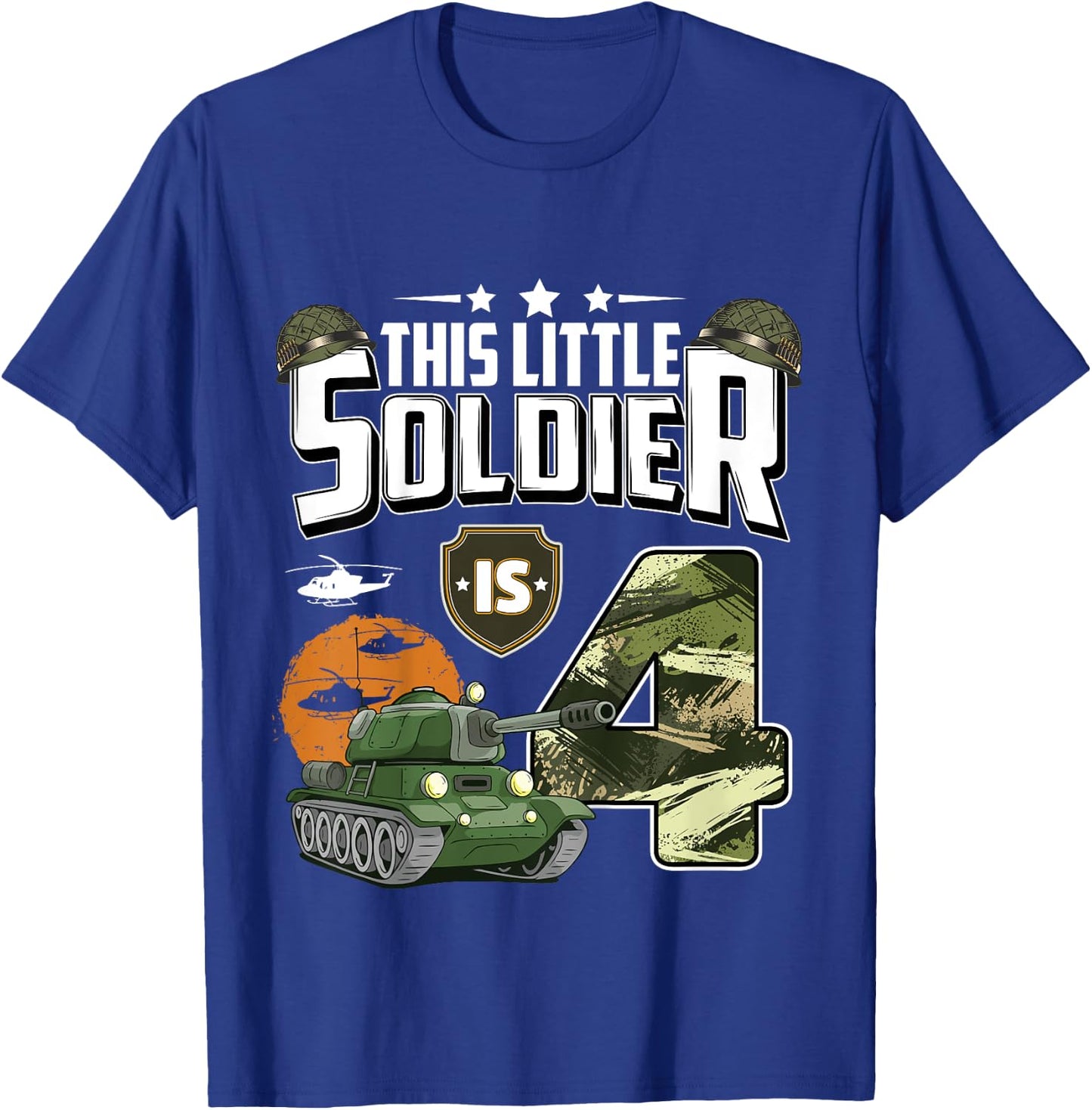 Kids 4 Year Old Soldier 4th Birthday Military Themed Camo boys T-Shirt - T-Shirt | Royal