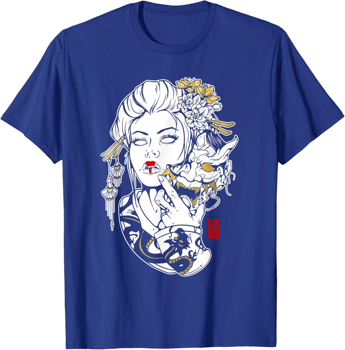 Skulls and Succulents Japanese Geisha Oni Mask T-Shirt - T-Shirt | Royal