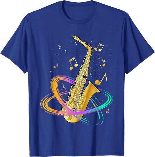 Saxophone Player Musical Notes Jazz Musician Saxophonist Sax T-Shirt - T-Shirt | Royal