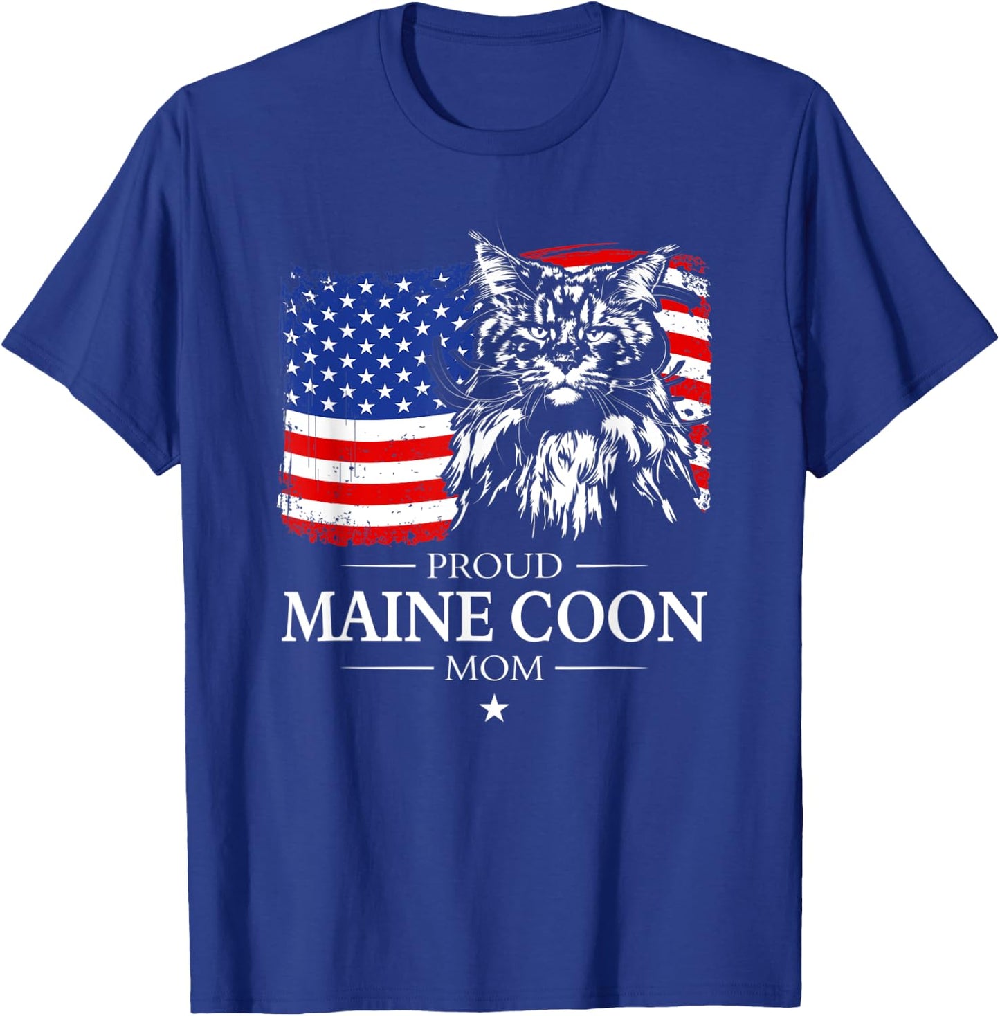 Proud Maine Coon Mom American Flag patriotic cat gift T-Shirt - T-Shirt | Royal