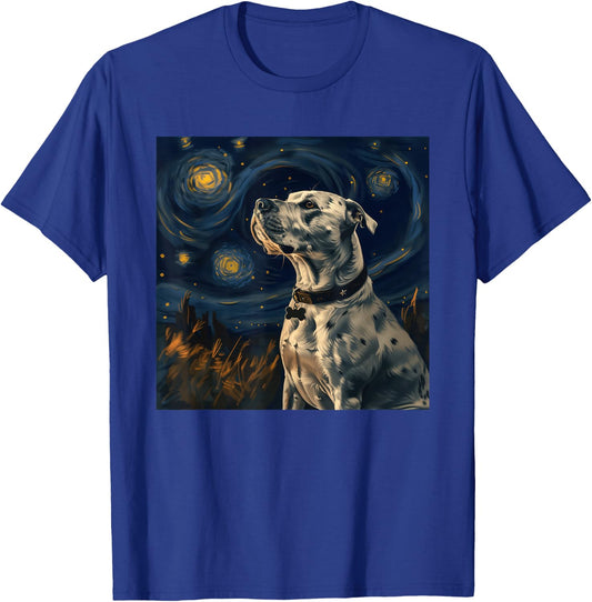 Pit Bull Dog Owner Van Gogh Style Starry Night T-Shirt - T-Shirt | Royal