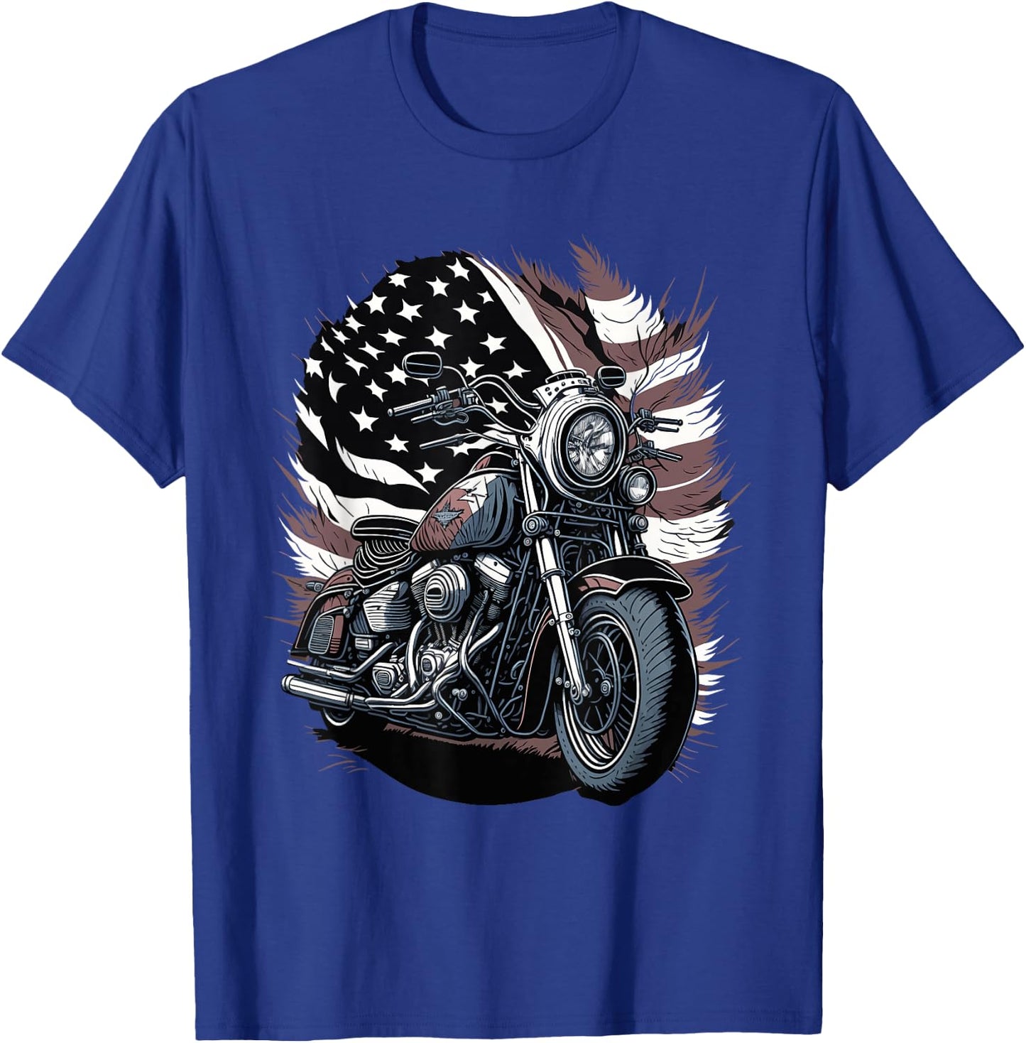 Motorcycle Vintage American Flag 4th of July Retro Biker T-Shirt - T-Shirt | Royal