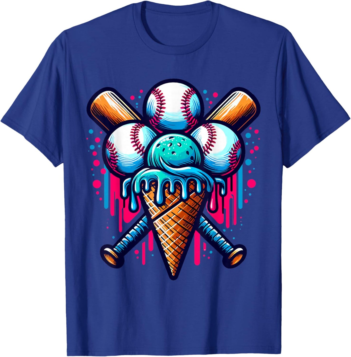 Baseball Ice Cream Watercolor Sports Lover Ice Cream Cone T-Shirt - T-Shirt | Royal