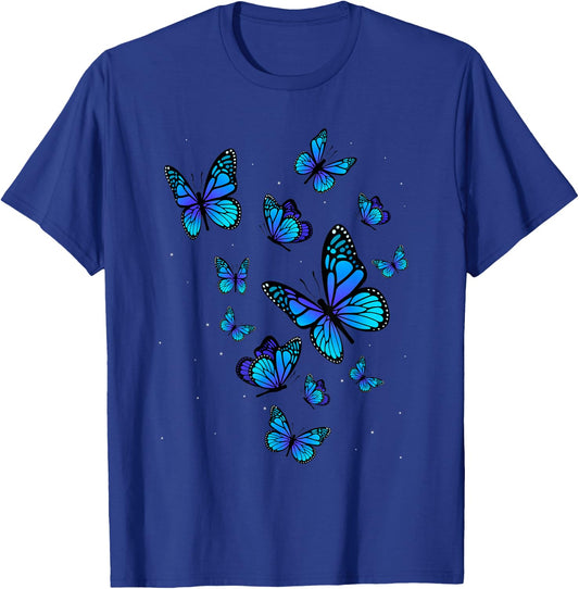 Blue Butterfly Art Garden Beautiful Butterflies T-Shirt - T-Shirt | Royal