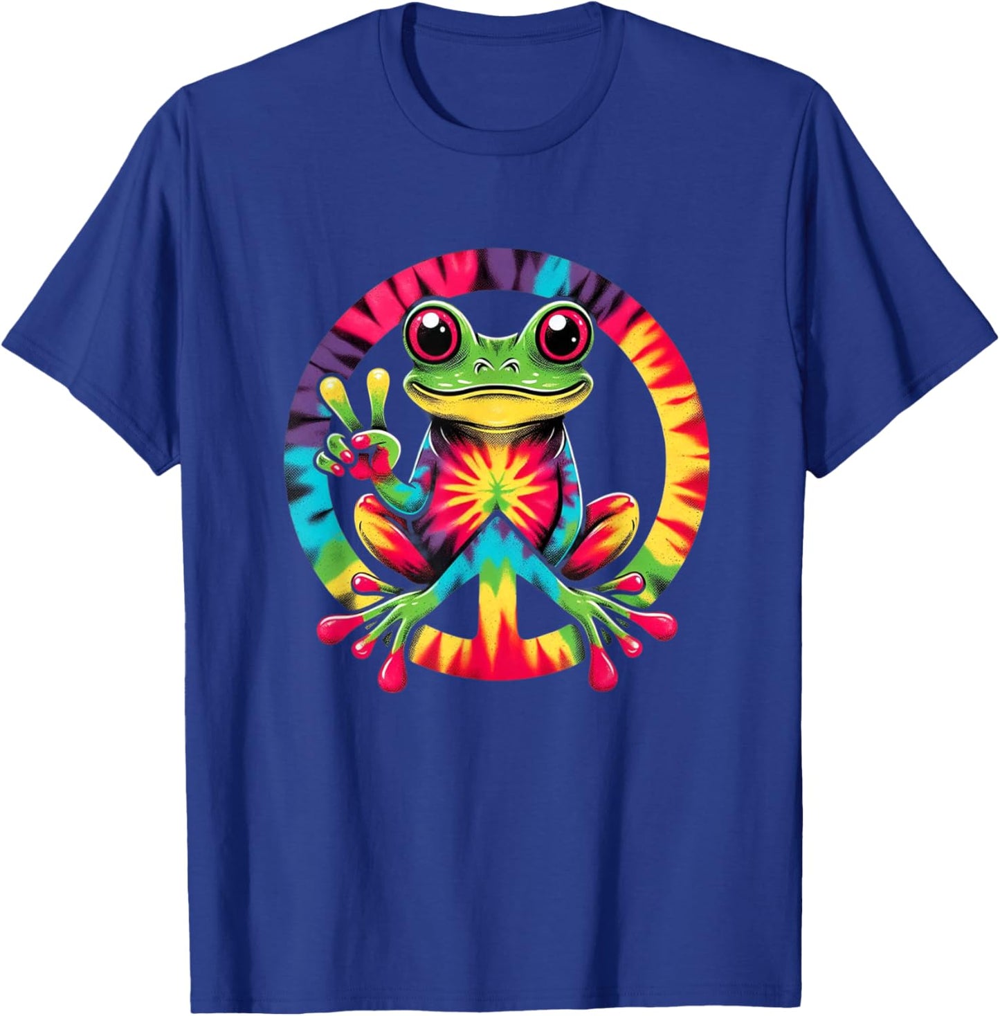 Colorful Tie Dye Collection Tie-Dye Frog Holding Peace Sign Funny Hippie T-Shirt - T-Shirt | Royal