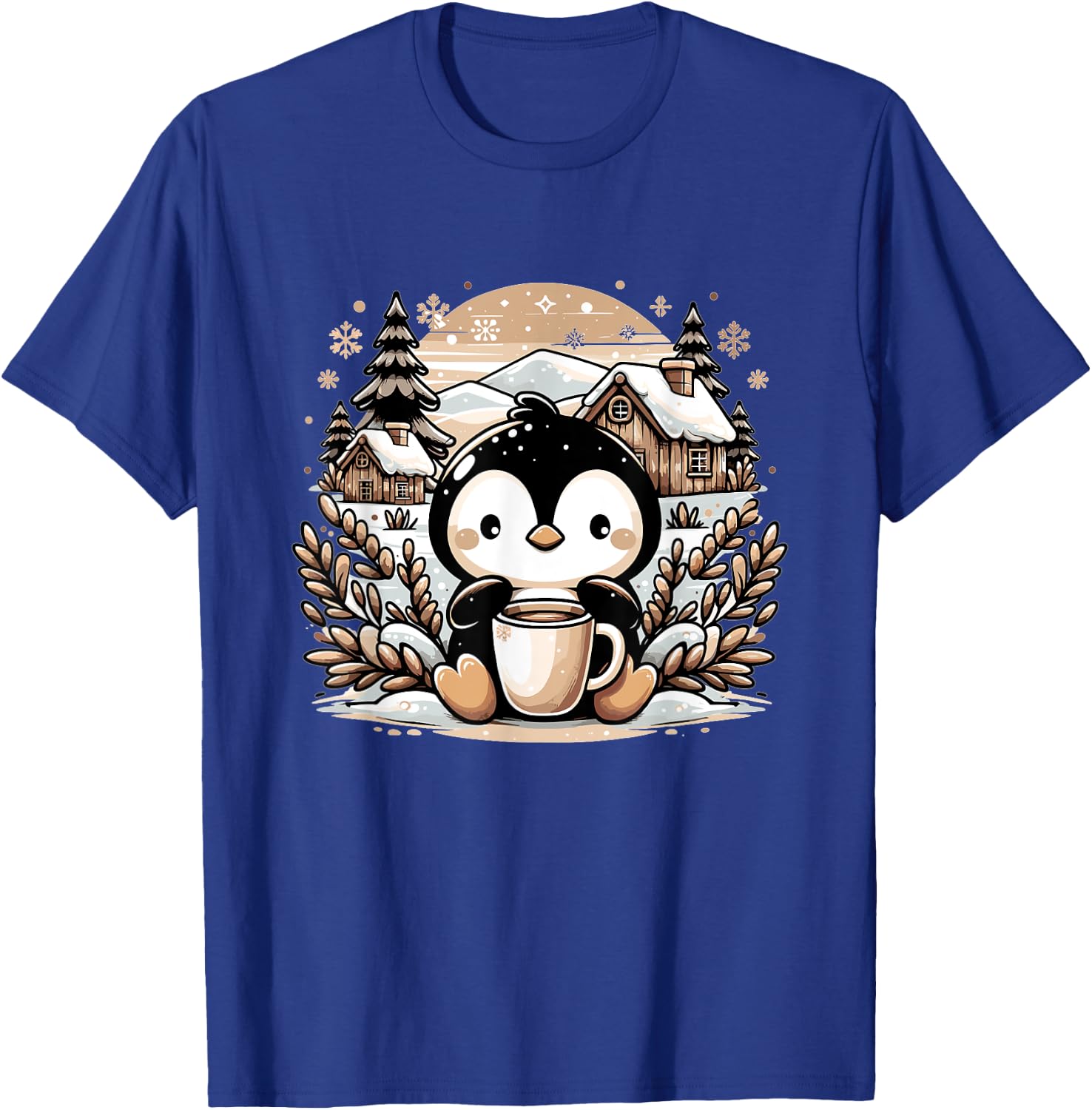 Penguin Coffee Winter Christmas Cute Funny Penguin T-Shirt - T-Shirt | Royal