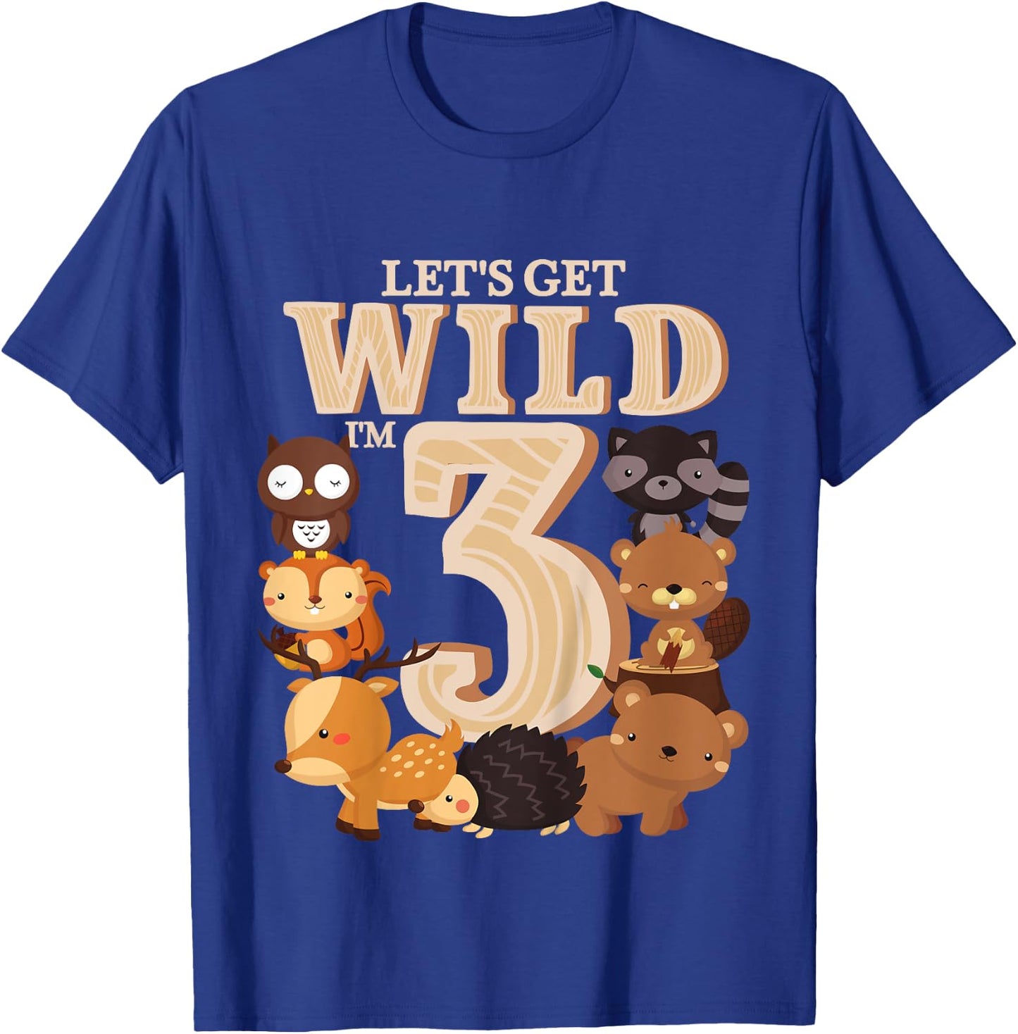 3 Year Old Woodland Animals Birthday Wild Forest 3rd Gift T-Shirt - T-Shirt | Royal