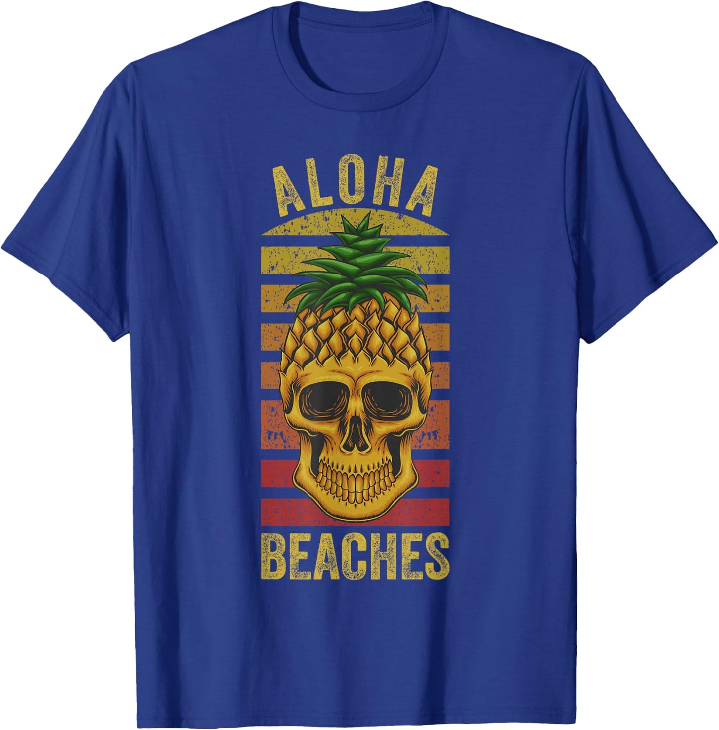 Hawaiian Pineapple Skull Aloha Beaches Funny Hawaii Summer T-Shirt - T-Shirt | Royal
