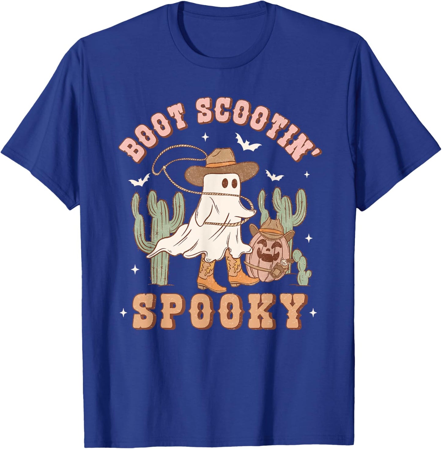 Retro Halloween Cowgirl Ghost Western Boot Scootin Spooky T-Shirt - T-Shirt | Royal