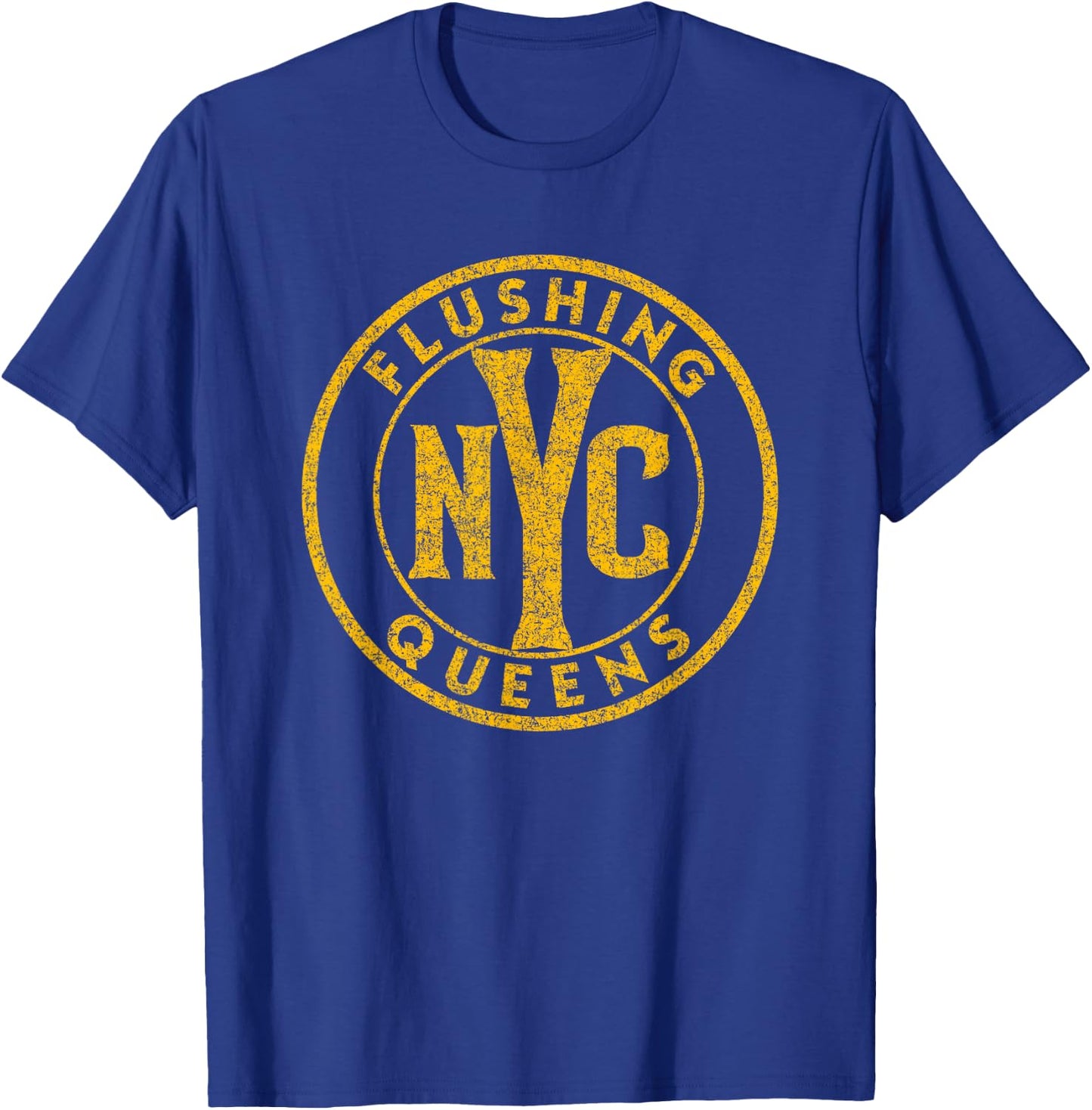 Flushing Queens NYC Circle Sign Distressed Amber Print T-Shirt - T-Shirt | Royal