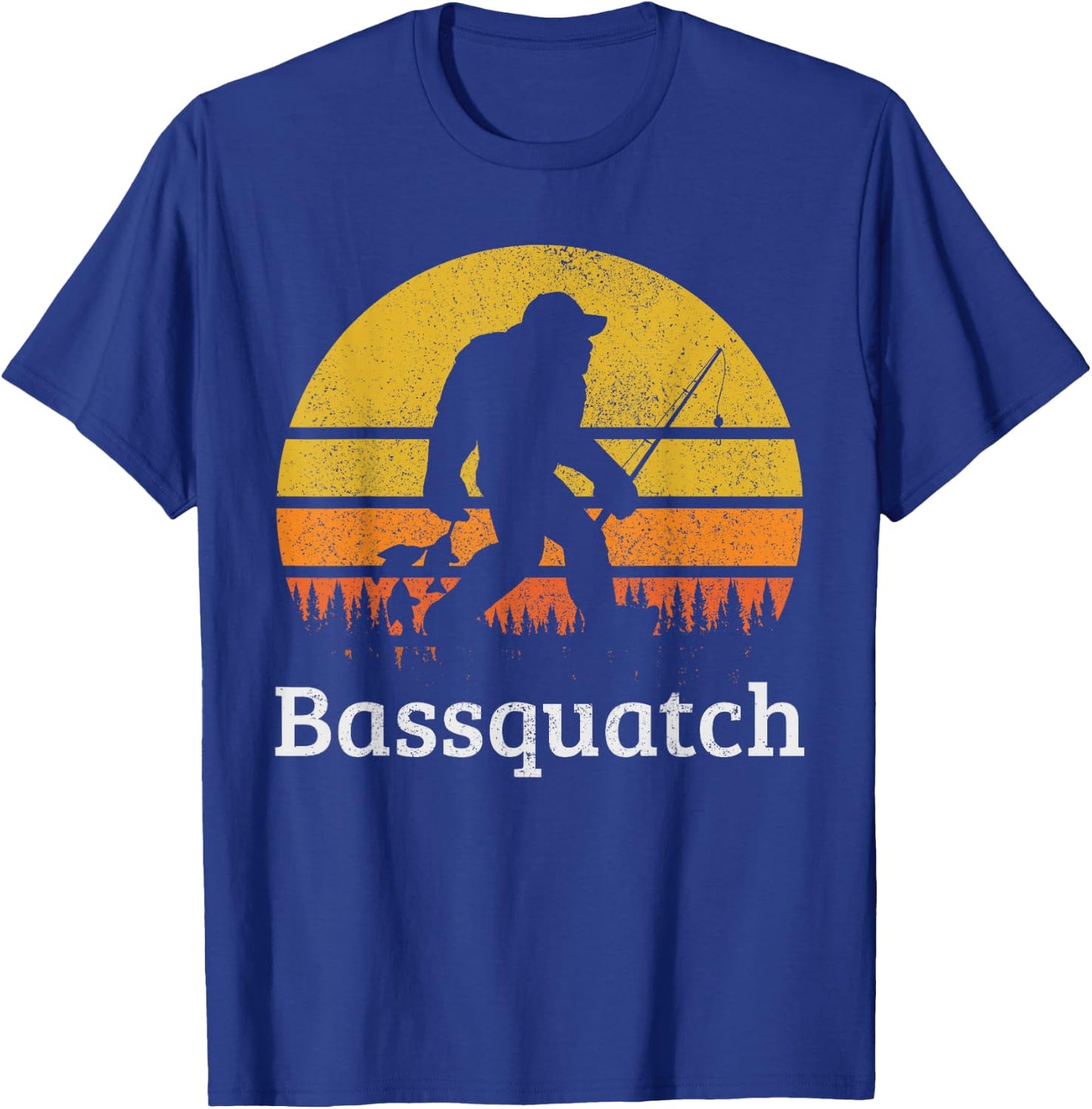 Bassquatch Funny Bass Fishing Sasquatch Bigfoot Vintage Gift T-Shirt - T-Shirt | Royal