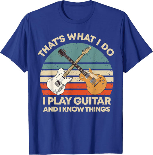 Play Guitar And I Know Things Retro Music Funny Vintage T-Shirt - T-Shirt | Royal