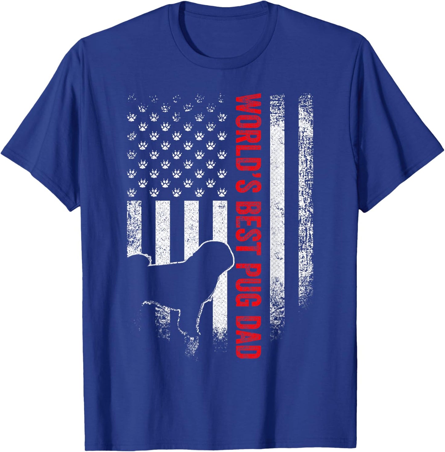 Vintage American Flag World's Best Pug Pugdog Dad Silhouette Women Men T-Shirt - T-Shirt | Royal