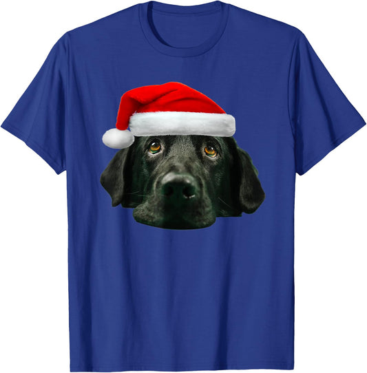 Black Lab Shirt Cute Santa Hat Image Funny Christmas Gift T-Shirt - T-Shirt | Royal