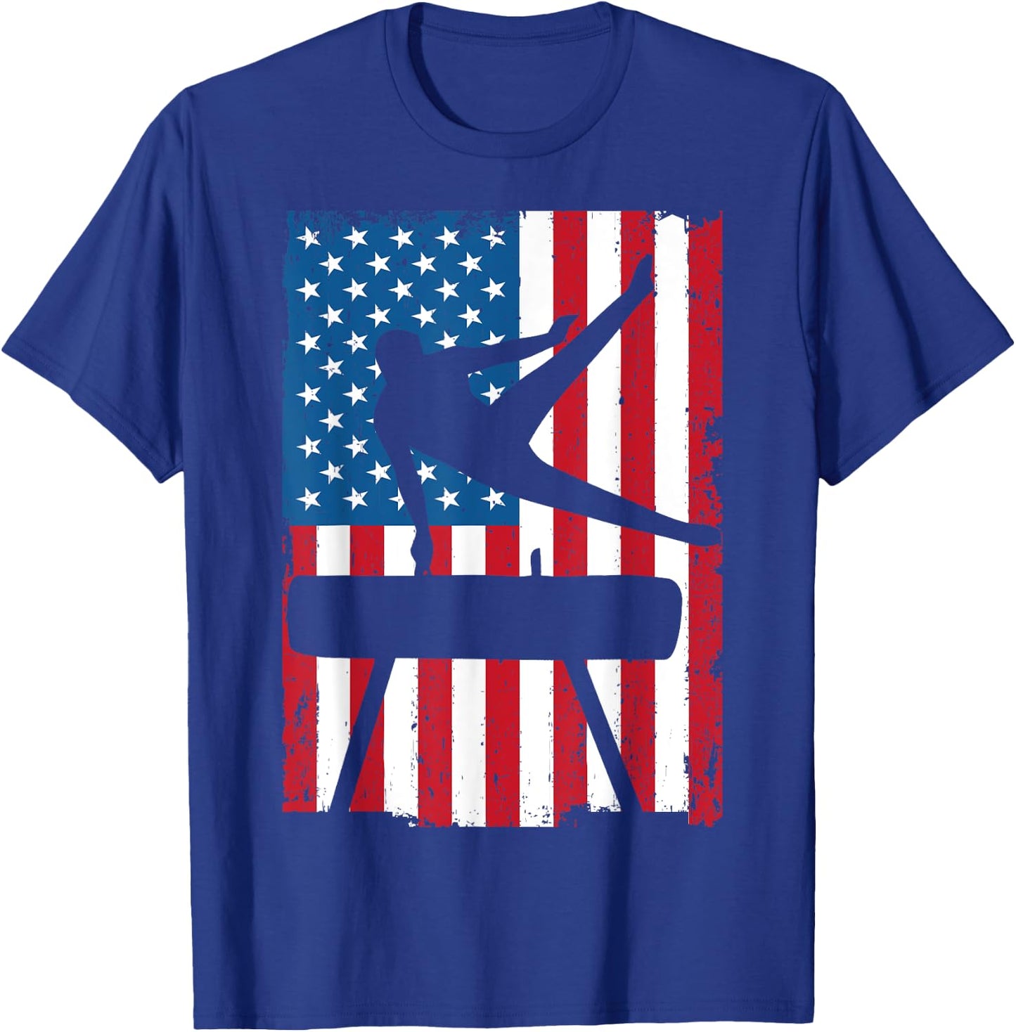 Gymnastics Pommel Horse American Flag Vintage Sports USA T-Shirt - T-Shirt | Royal