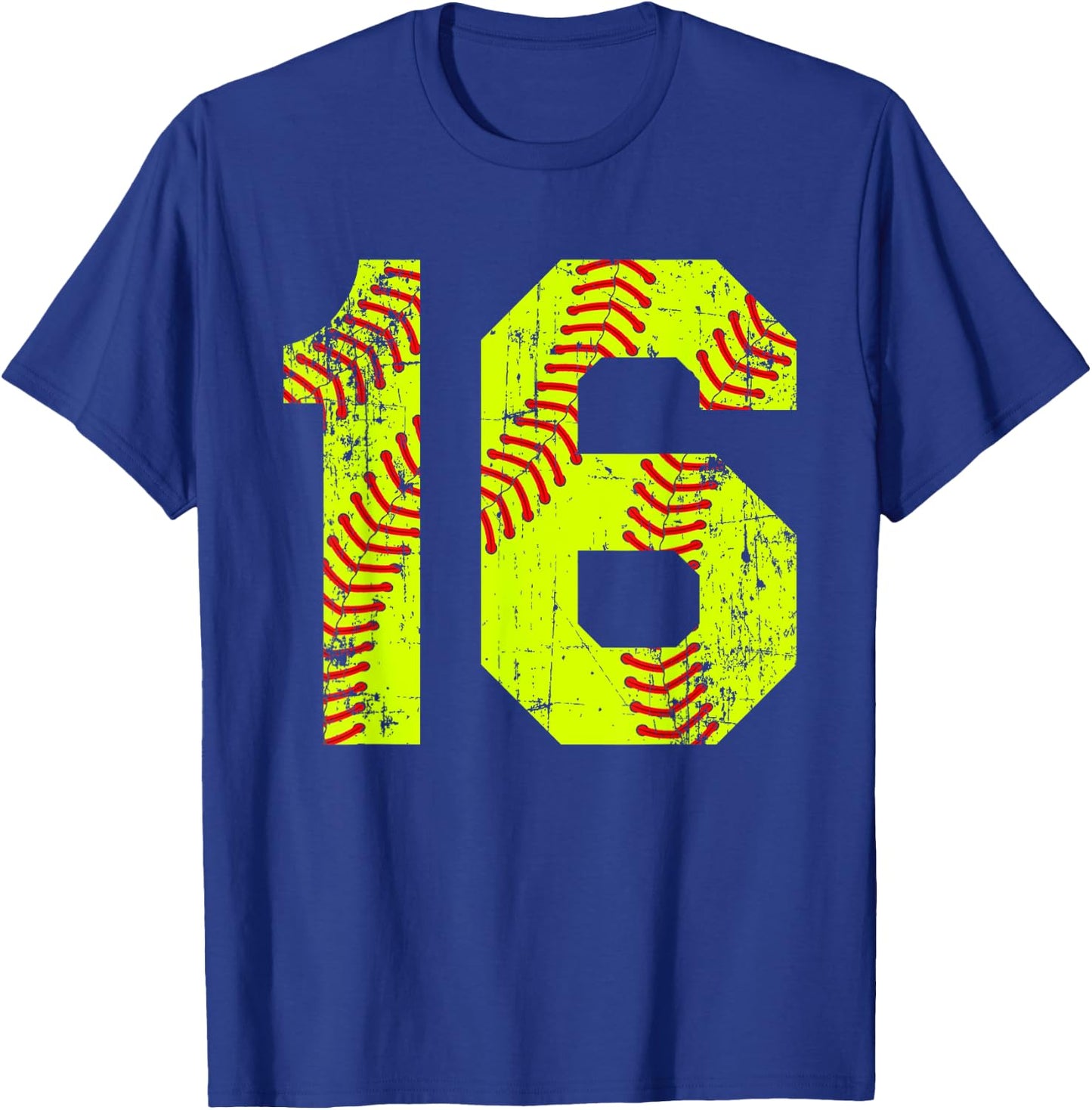Vintage Softball 16 Jersey Number T-Shirt - T-Shirt | Royal