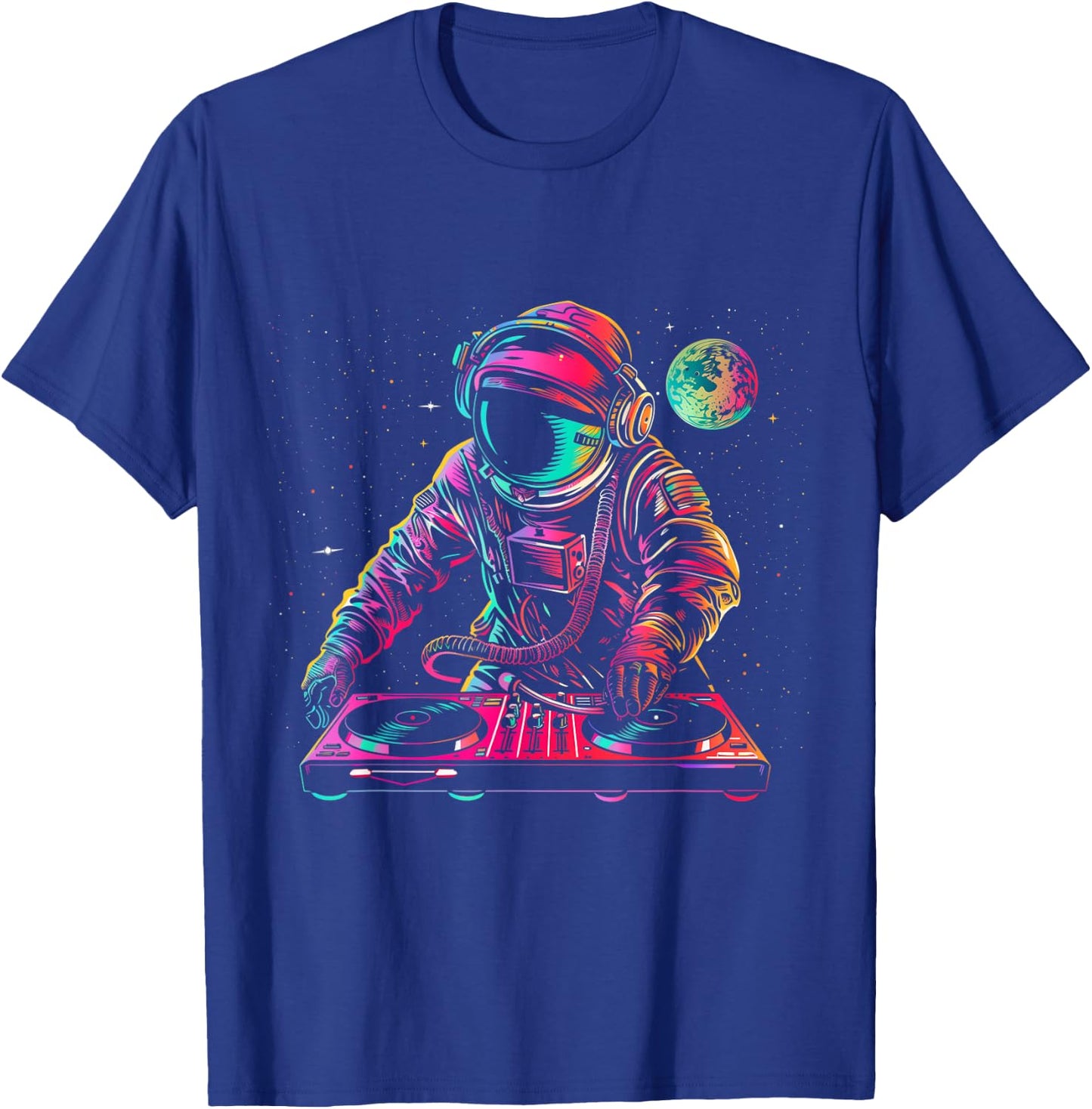 DJ Astronaut Space EDM Techno House Music Vinyl Record Funny T-Shirt - T-Shirt | Royal