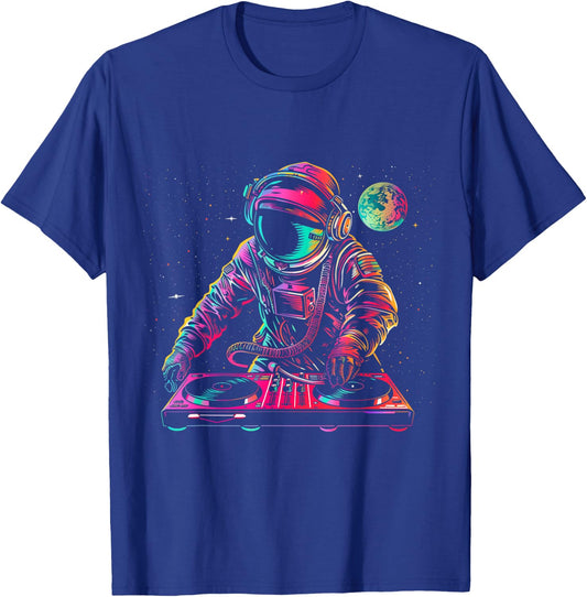DJ Astronaut Space EDM Techno House Music Vinyl Record Funny T-Shirt - T-Shirt | Royal