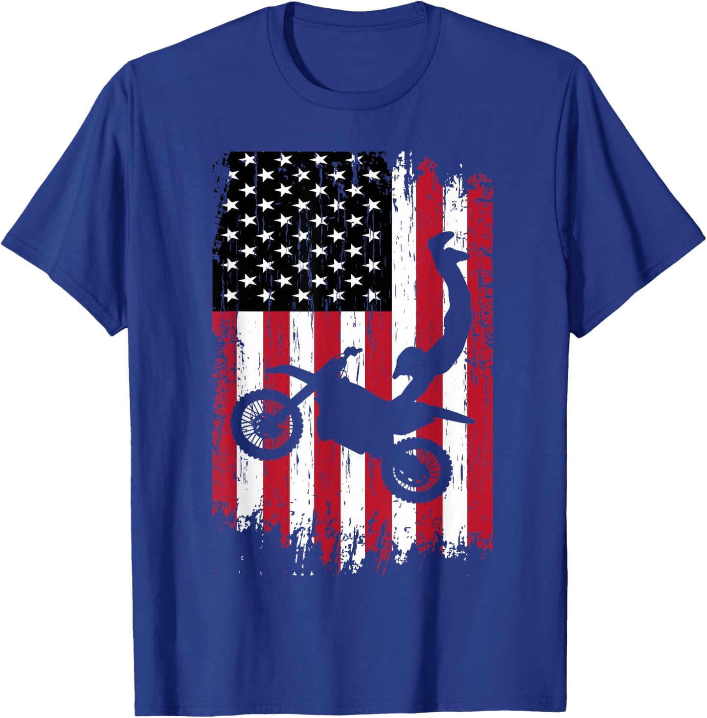 Supercross Freestyle Motocross American Flag Motorcycle T-Shirt - T-Shirt | Royal