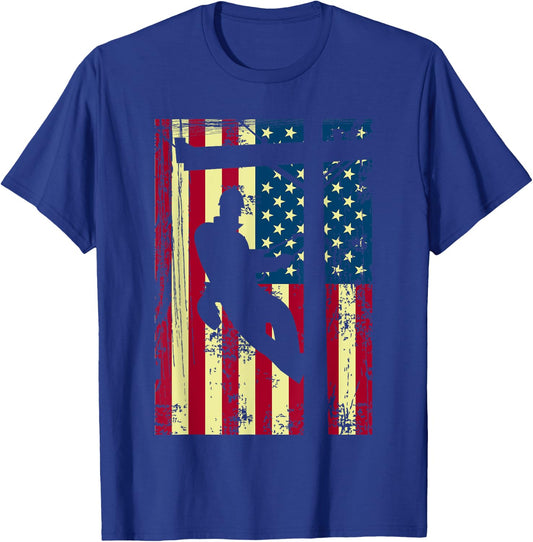 Lineman American Flag | Electric Cable Lineman Gift T-Shirt - T-Shirt | Royal