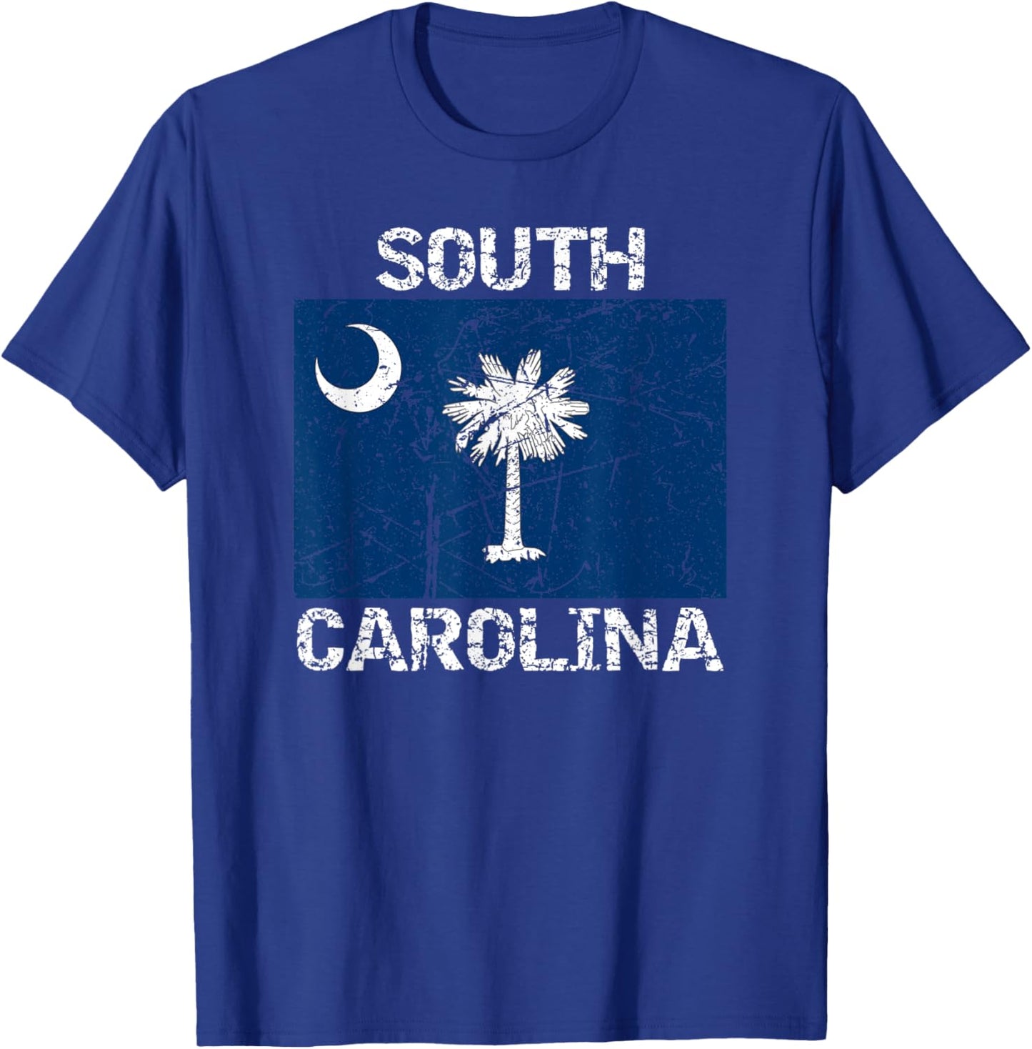South Carolina Flag Distressed Palmetto Tree Crescent Moon T-Shirt - T-Shirt | Royal