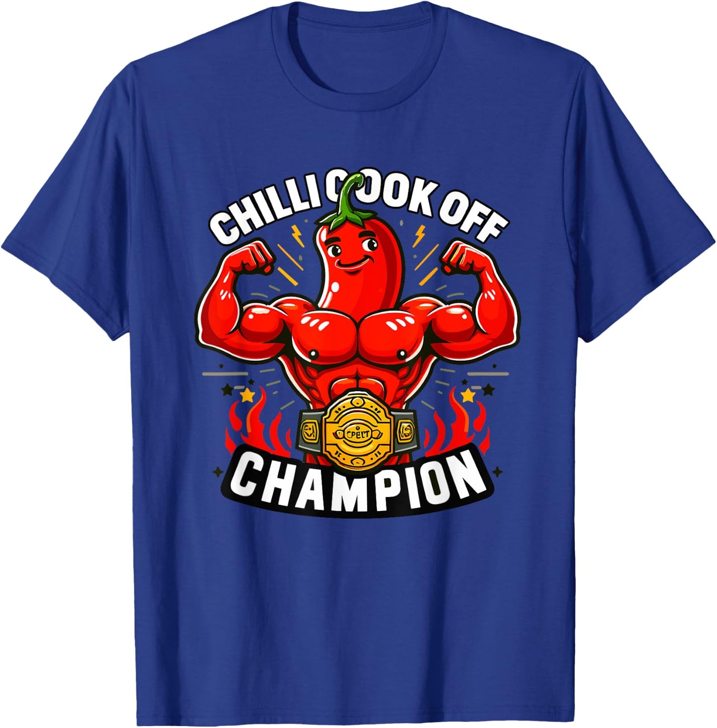 Funny Chili Cook Off Champion Chef Peppers Spicy Food T-Shirt - T-Shirt | Royal