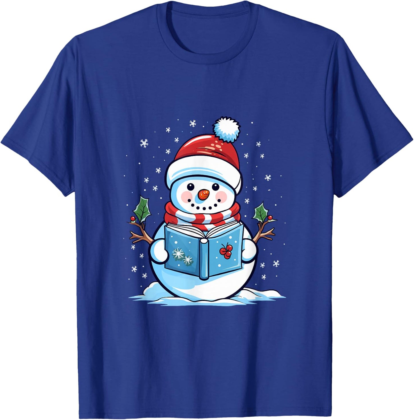Snowman Reading Book Christmas T-Shirt - T-Shirt | Royal