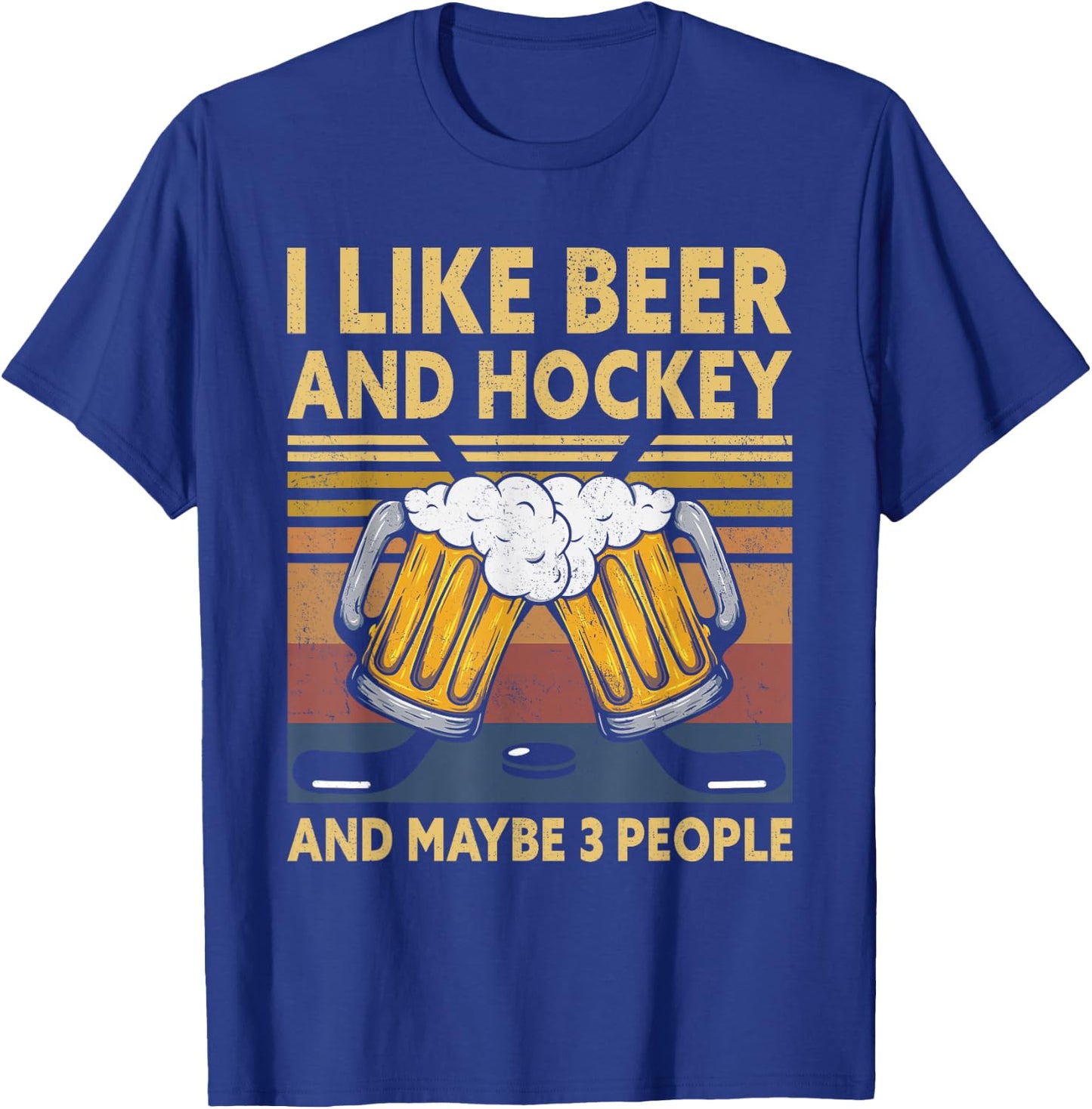 1970s Retro Vintage I Like Beer Hockey And Maybe 3 People T-Shirt - T-Shirt | Royal