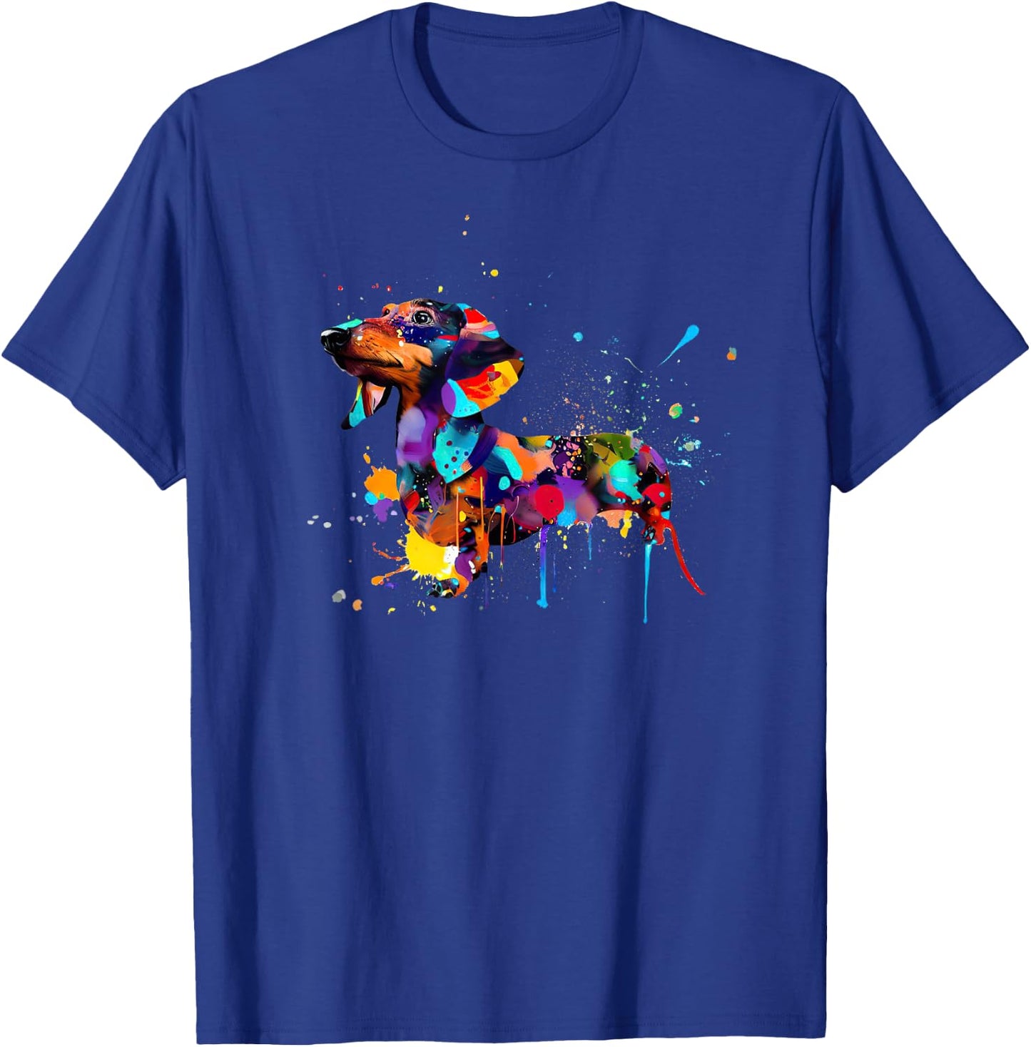 Dachshund Colorful Splashes Paint, Abstract Art Dog Men Women Girls Kids T-Shirt - T-Shirt | Royal