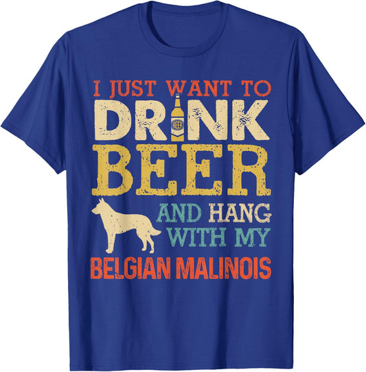 Belgian Malinois Dad Drink Beer Hang With Dog Funny Vintage Men Women T-Shirt - T-Shirt | Royal