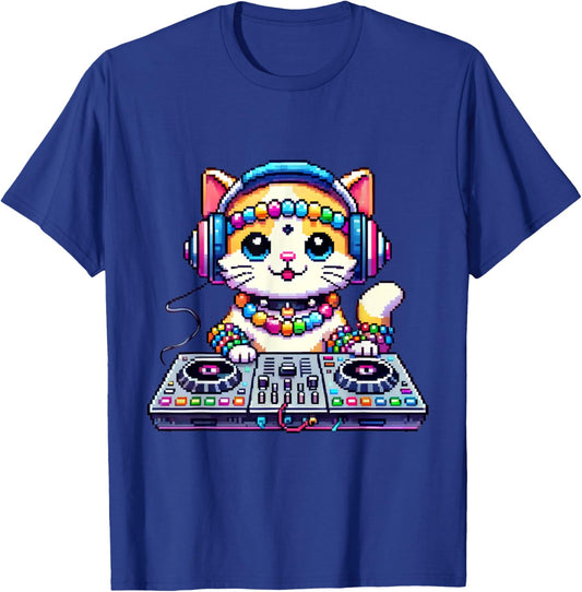 Funny Graphic Pixel Kandi DJ Cat Festival Rave EDM Party EDC Women T-Shirt - T-Shirt | Royal