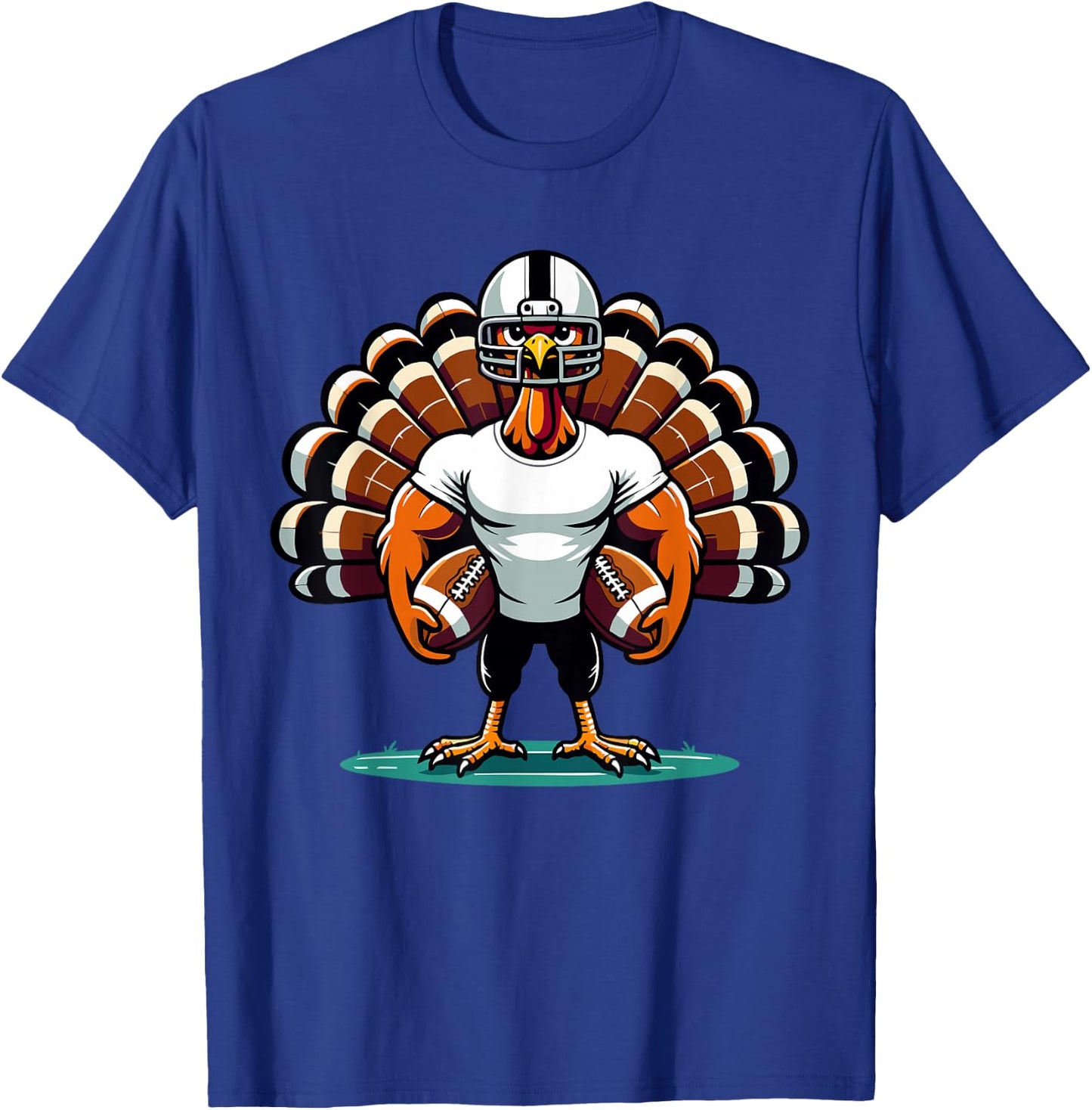 Turkey Day Football Player Men Boys Kids Fall Thanksgiving T-Shirt - T-Shirt | Royal